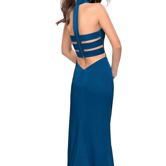 NWT La Femme Jersey  Prom Dress Blue 8 - Picture 3 of 6